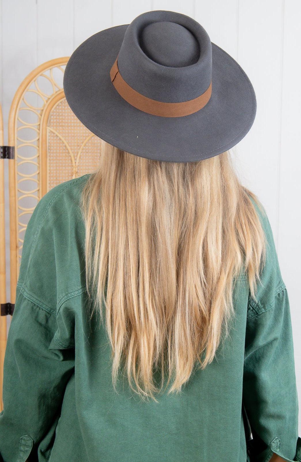 Grey and Brown Wide Brim Suede Hat-Accessories-Fame Accessories-L. Mae Boutique & Wild Mabel Clothing