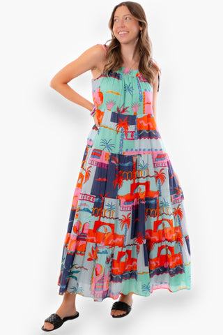 Gwen Hawaiian Print Tiered Maxi Dress-En Creme-L. Mae Boutique