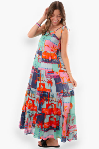 Gwen Hawaiian Print Tiered Maxi Dress-En Creme-L. Mae Boutique