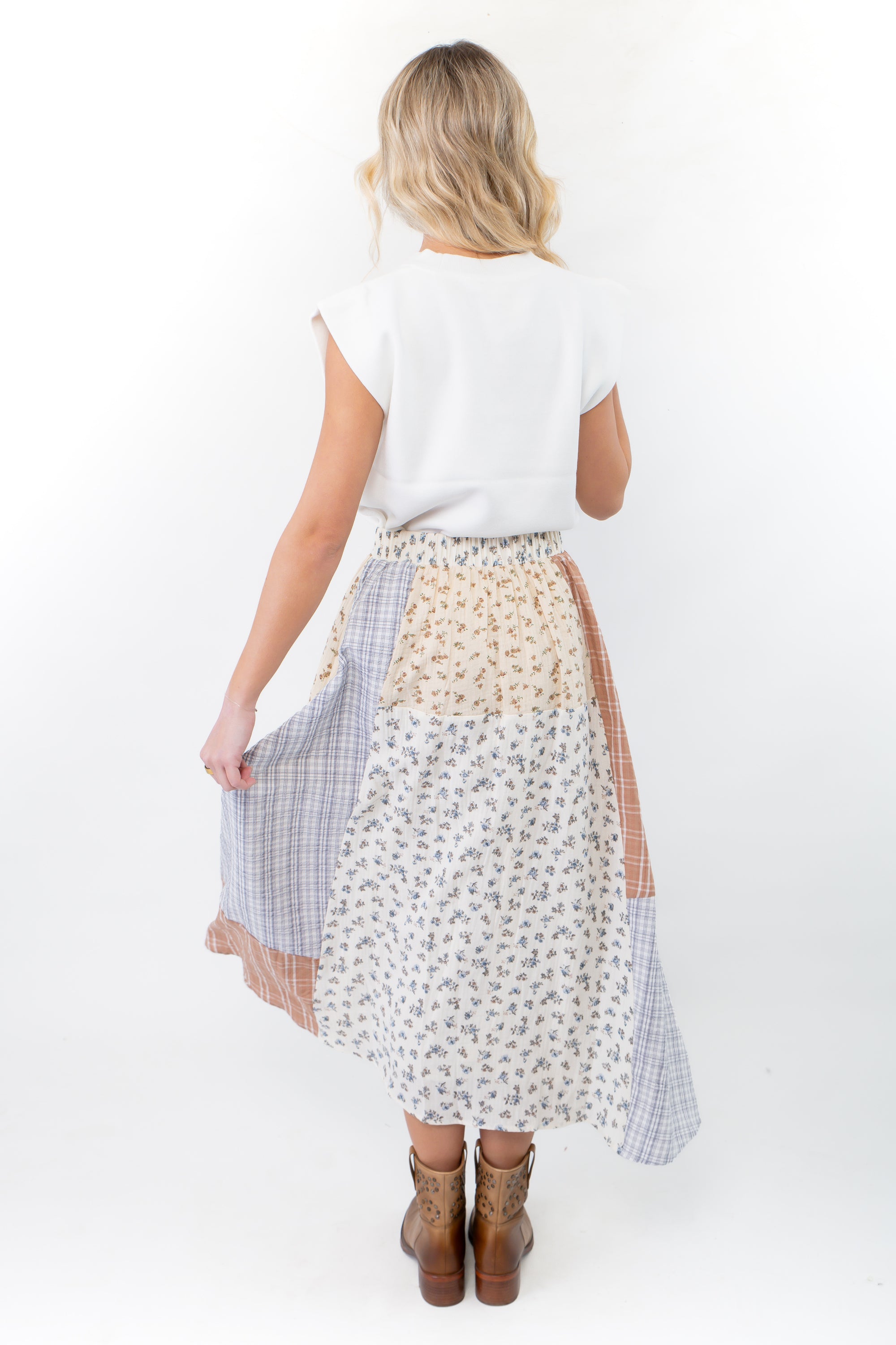 Hattie Patchwork Ivory Maxi Skirt-Bottoms-Polagram-L. Mae Boutique &amp; Wild Mabel Clothing