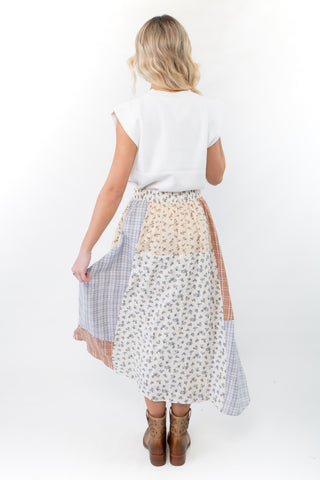 Hattie Patchwork Ivory Maxi Skirt-Bottoms-Polagram-L. Mae Boutique & Wild Mabel Clothing