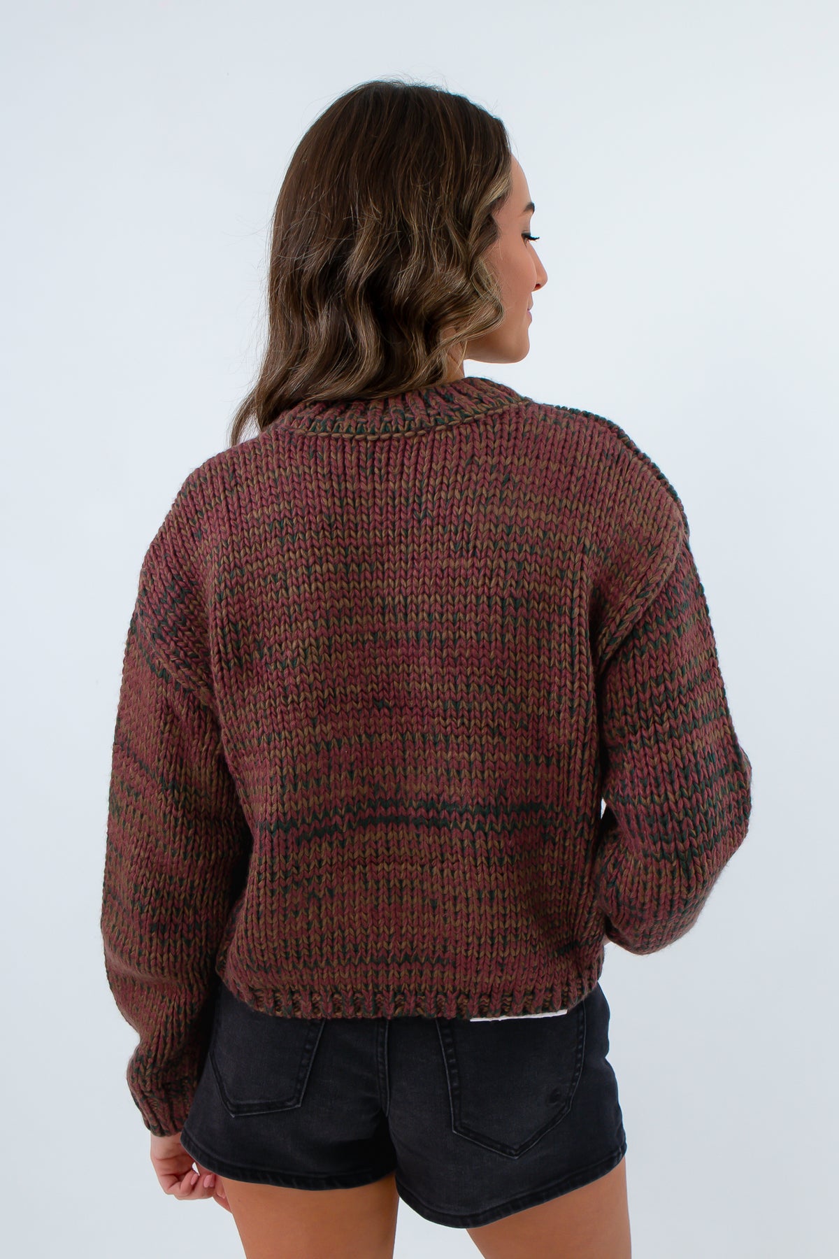 Heathered Burgundy Chunky Knit Sweater, Cropped chunky knit sweater, Long sleeve sweater for fall, University of South Carolina game day sweater, Chunky knit sweater for winter