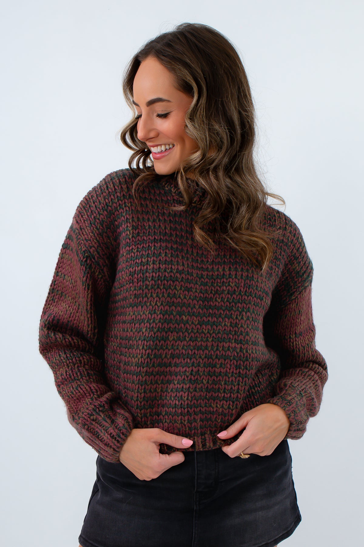Heathered Burgundy Chunky Knit Sweater