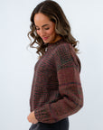 Long sleeve burgundy sweater in heathered colors for cold weather, heathered burgundy sweater, burgundy sweater, thick cropped sweater