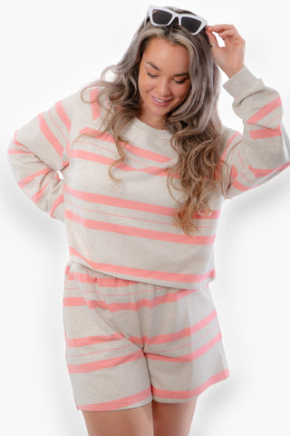 Here for the Stripes Pink & Grey Striped Long Sleeve Top-By Together-L. Mae Boutique