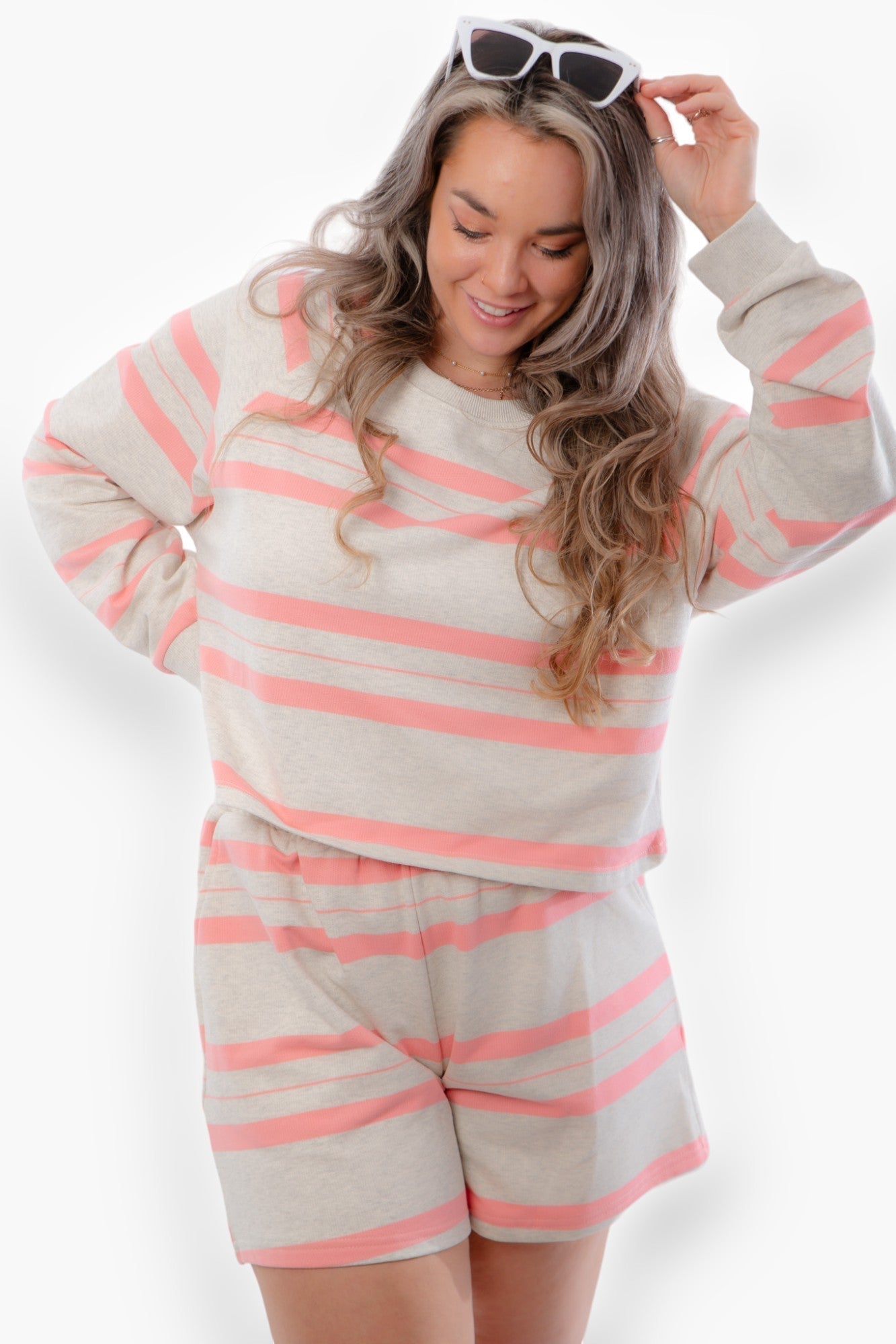 Here for the Stripes Pink &amp; Grey Striped Long Sleeve Top-Tops-By Together-L. Mae Boutique &amp; Wild Mabel Clothing