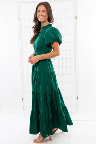 Holiday Cheer Green Puff Sleeve Maxi Dress-Dresses-Entro-L. Mae Boutique & Wild Mabel Clothing