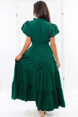 Holiday Cheer Green Puff Sleeve Maxi Dress-Dresses-Entro-L. Mae Boutique & Wild Mabel Clothing