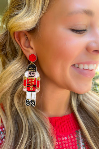 Holiday Red Nutcracker Beaded Earrings-Jewelry-Golden Stella-L. Mae Boutique & Wild Mabel Clothing