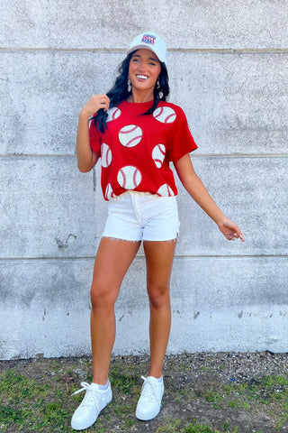 Home Run Hitter Red Sequin Baseball Tee-ABLN Boutique-L. Mae Boutique