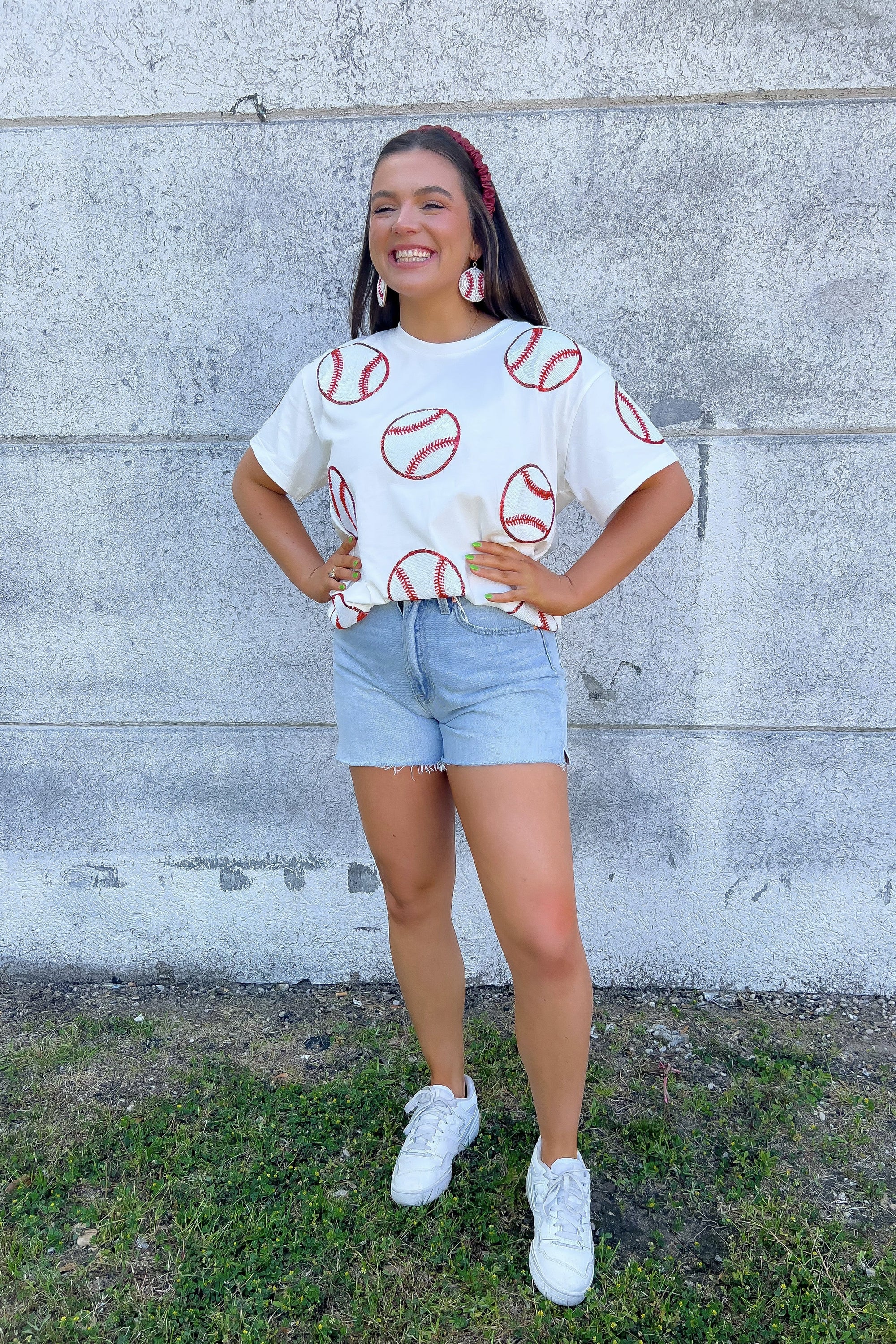 Home Run Hitter White Sequin Baseball Tee-Tops-ABLN Boutique-L. Mae Boutique &amp; Wild Mabel Clothing