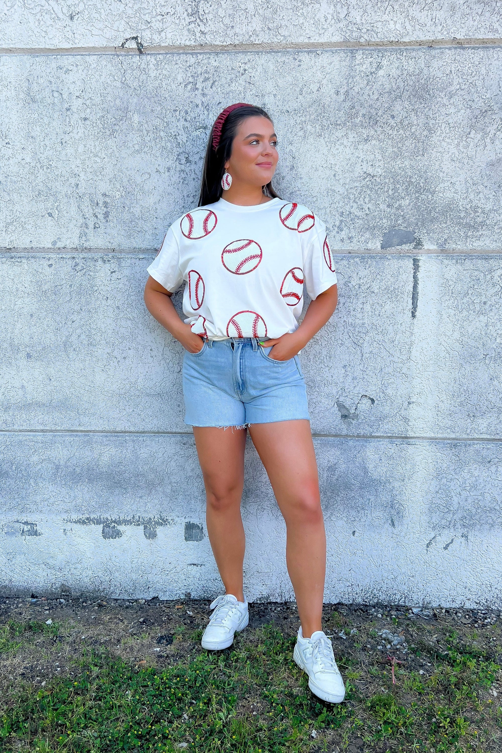 Home Run Hitter White Sequin Baseball Tee-Tops-ABLN Boutique-L. Mae Boutique &amp; Wild Mabel Clothing