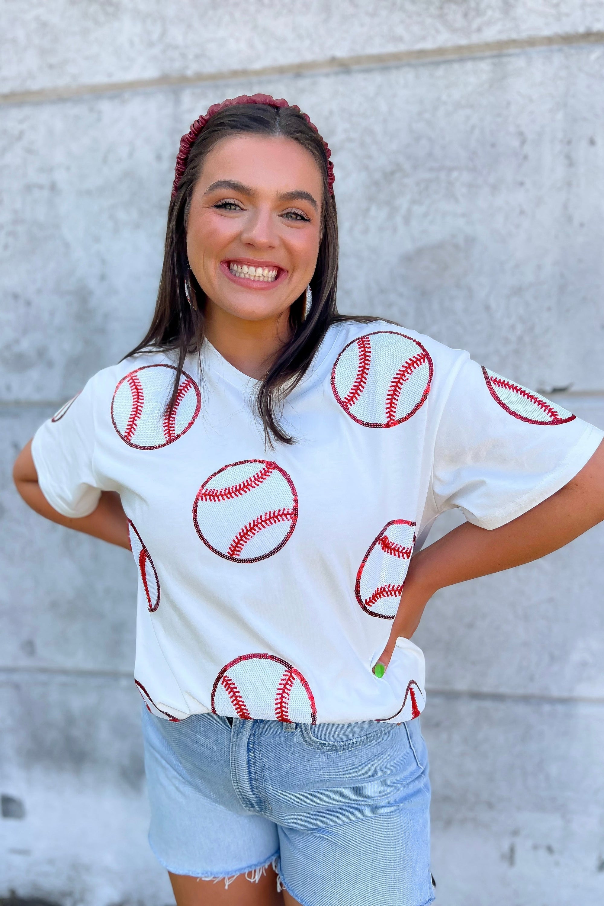 Home Run Hitter White Sequin Baseball Tee-Tops-ABLN Boutique-L. Mae Boutique &amp; Wild Mabel Clothing