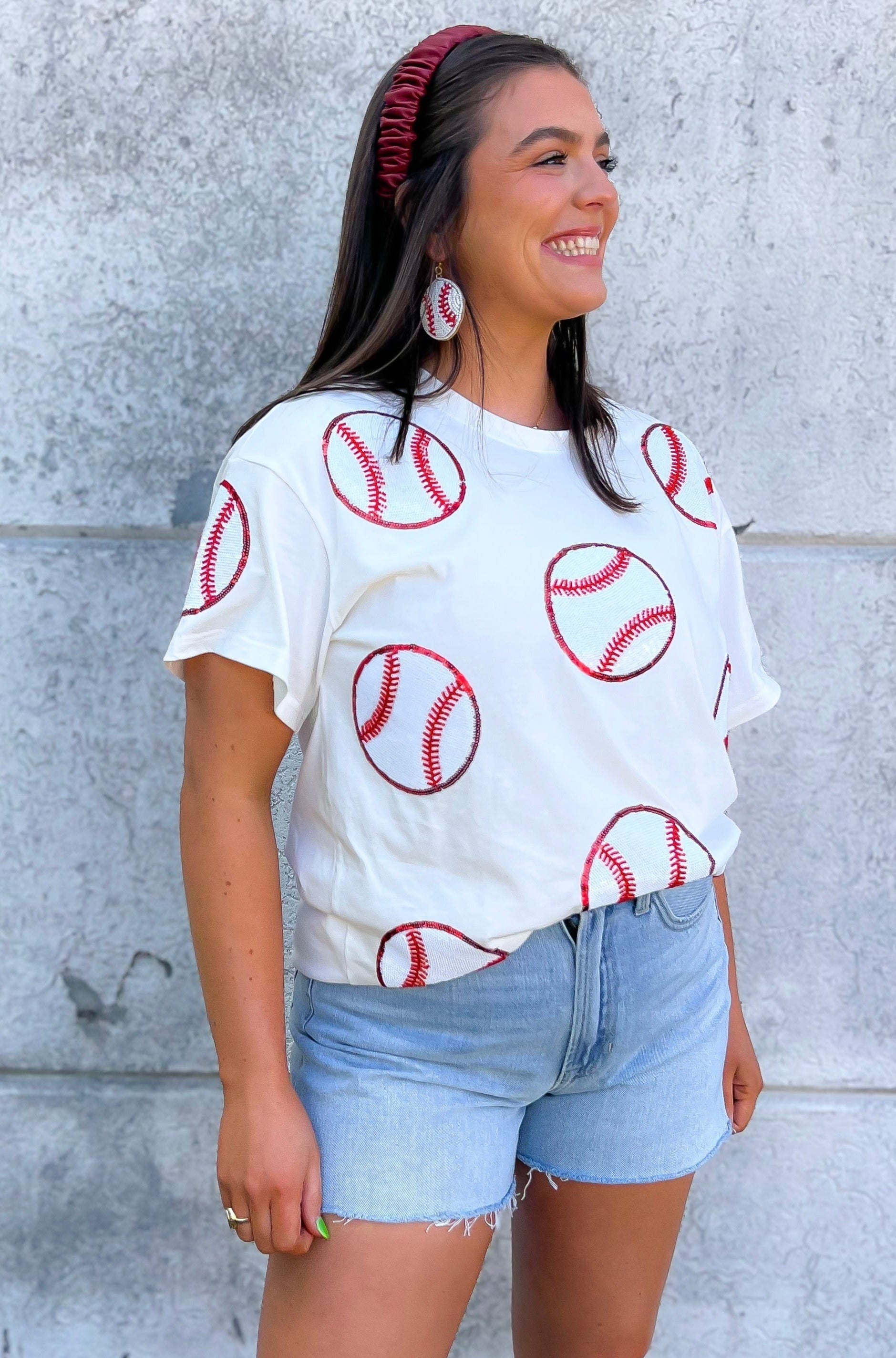 Home Run Hitter White Sequin Baseball Tee-Tops-ABLN Boutique-L. Mae Boutique &amp; Wild Mabel Clothing