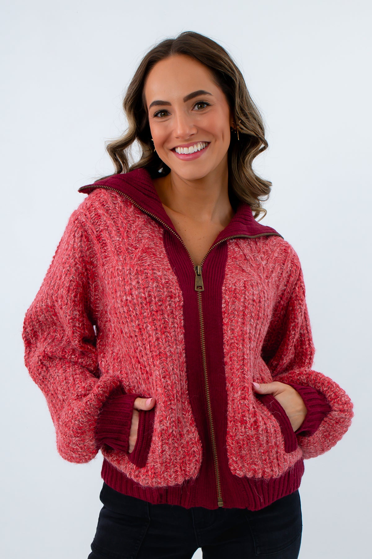 Homecoming Red &amp; Burgundy Sweater Jacket