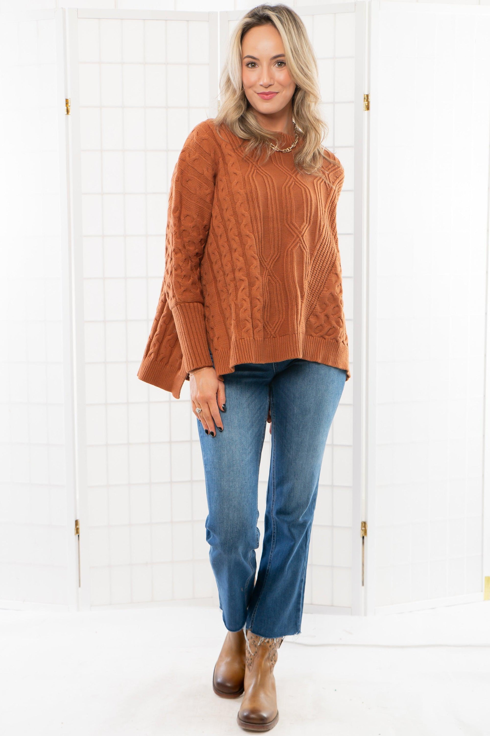 Honeycomb Brown Knit Sweater-Tops-TCEC-L. Mae Boutique &amp; Wild Mabel Clothing