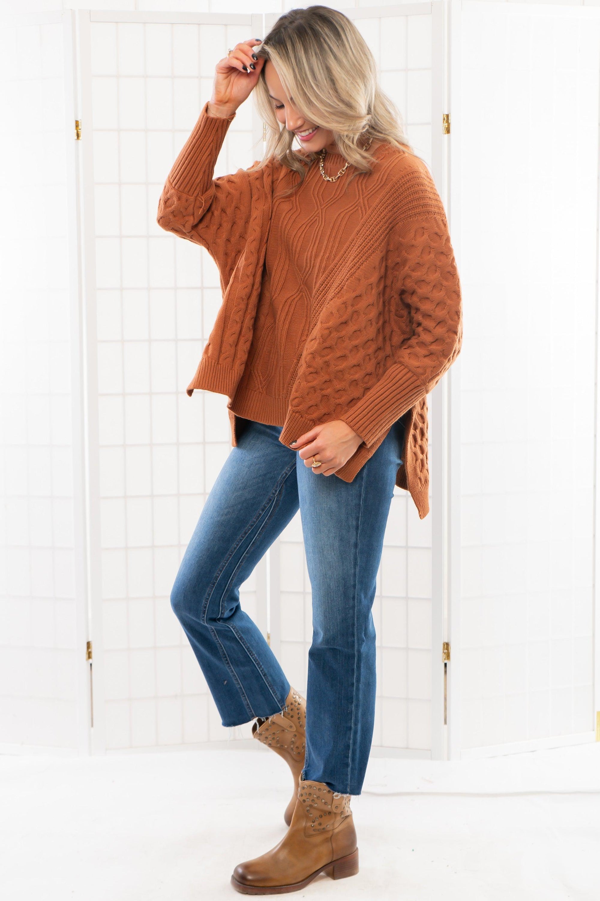 Honeycomb Brown Knit Sweater-Tops-TCEC-L. Mae Boutique &amp; Wild Mabel Clothing