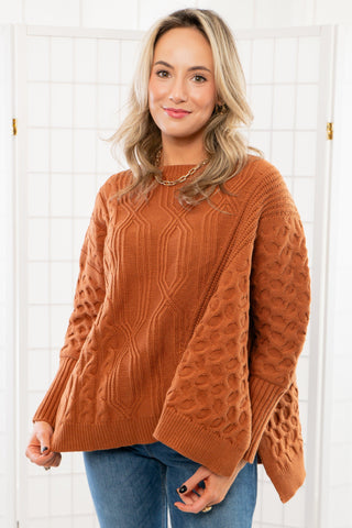 Honeycomb Brown Knit Sweater-Tops-TCEC-L. Mae Boutique & Wild Mabel Clothing