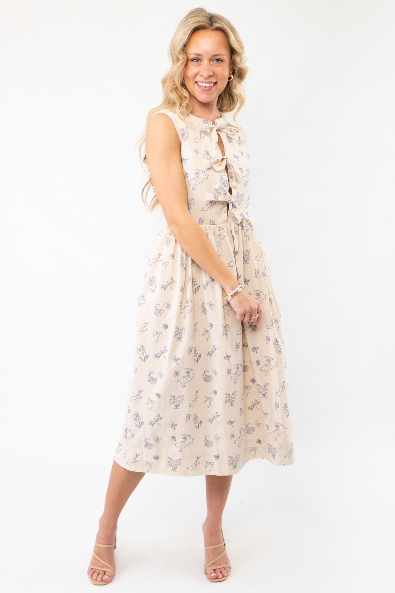 Hop To It Beige Bunny Pattern Midi Dress-Dresses-Aureum-L. Mae Boutique &amp; Wild Mabel Clothing