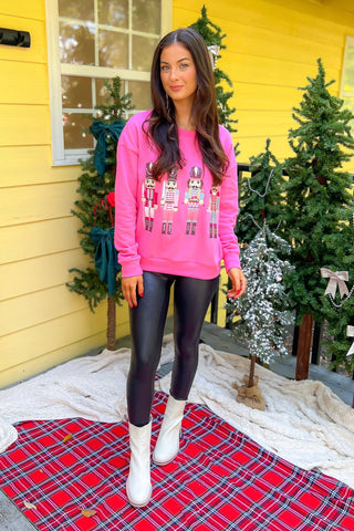 Hot Pink Four Nutcrackers Sweatshirt-Tops-WHY Dress-L. Mae Boutique & Wild Mabel Clothing