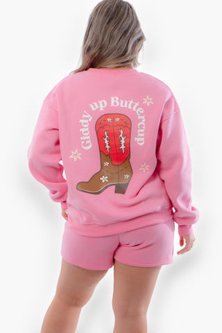 Hot Pink Giddy Up Buttercup Sweatshirt WM-Bailey Rose-L. Mae Boutique