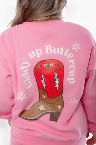 Hot Pink Giddy Up Buttercup Sweatshirt WM-Bailey Rose-L. Mae Boutique