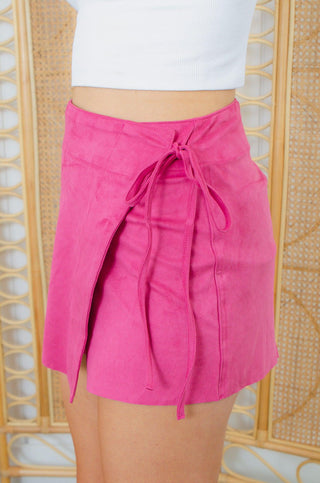 Hot Pink Suede Wrap Skort-day + moon-L. Mae Boutique