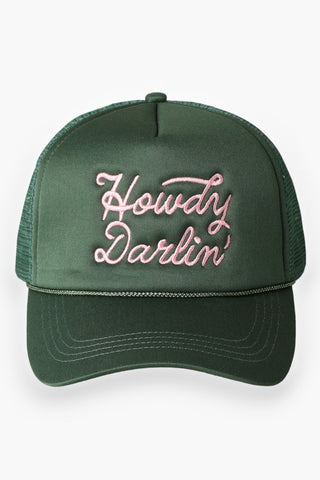 Howdy Darlin' Pink & Green Embroidered Trucker Hat-Accessories-Fashion City-L. Mae Boutique & Wild Mabel Clothing