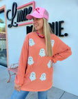 Orange Ribbed Sequin Ghost Sweatshirt