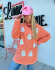 Orange Ribbed Sequin Ghost Sweatshirt