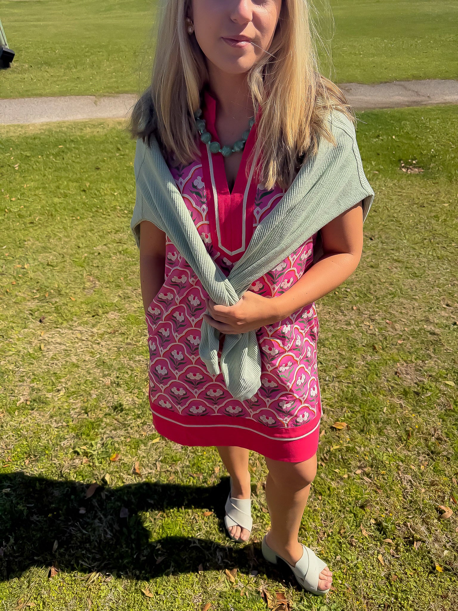 Fairway Floral Hot Pink Contrast Shift Dress