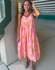 THML Tillman Orange Floral Print Midi Dress