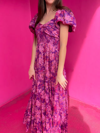 Free People Magenta Combo Sundrenched Short-Sleeve Maxi Dress-Free People-L. Mae Boutique