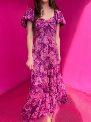 Free People Magenta Combo Sundrenched Short-Sleeve Maxi Dress-Free People-L. Mae Boutique