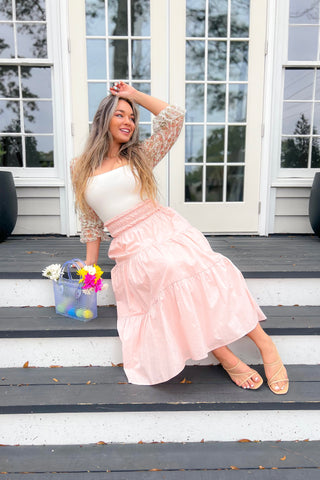 Feyre Pink Ruched Waist Tiered Maxi Skirt-Fore Collection-L. Mae Boutique