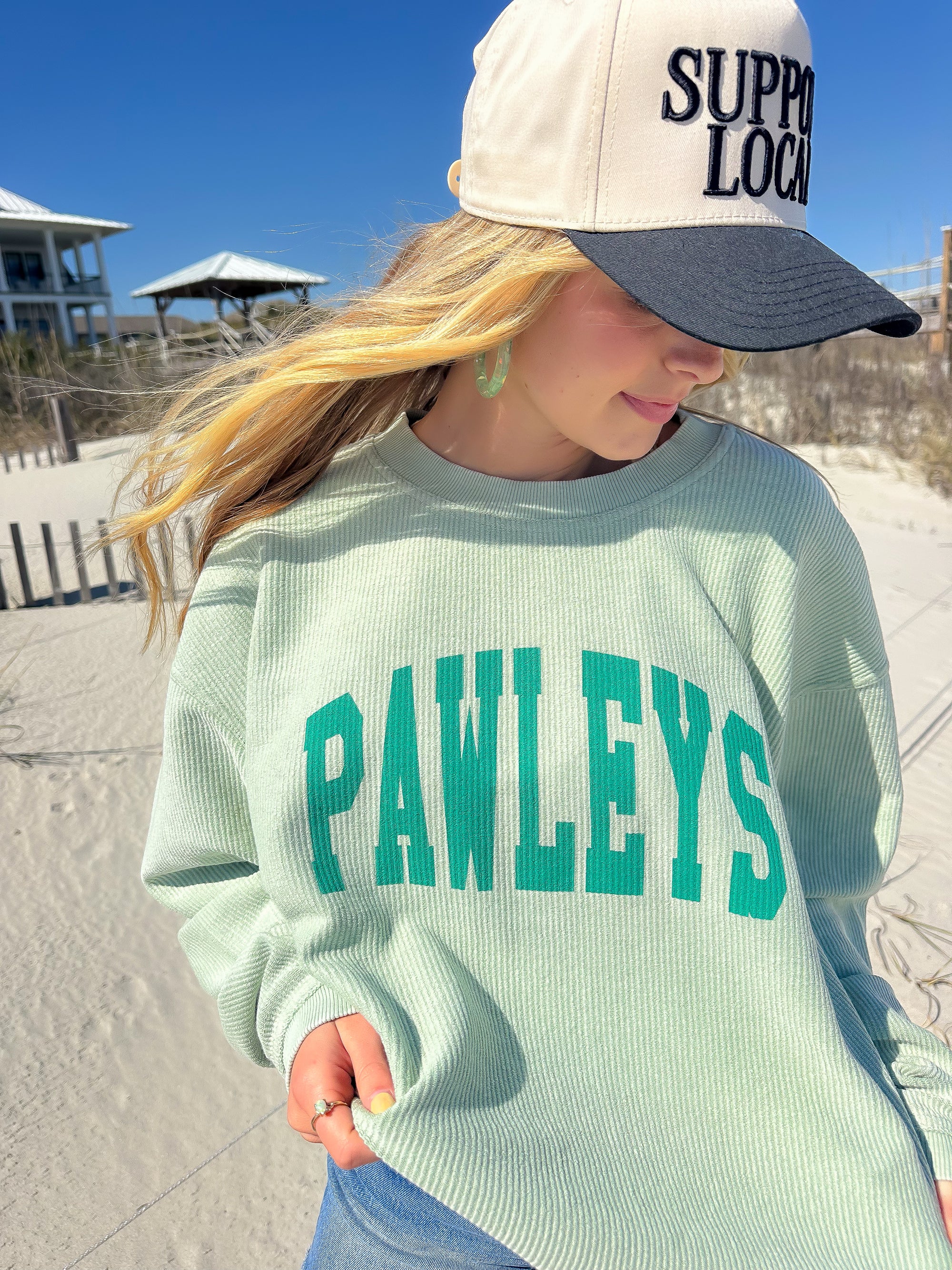 pawleys island sweatshirt custom made at L. Mae boutique in Litchfield, perfect beach knit top and momento of your south carolina trip