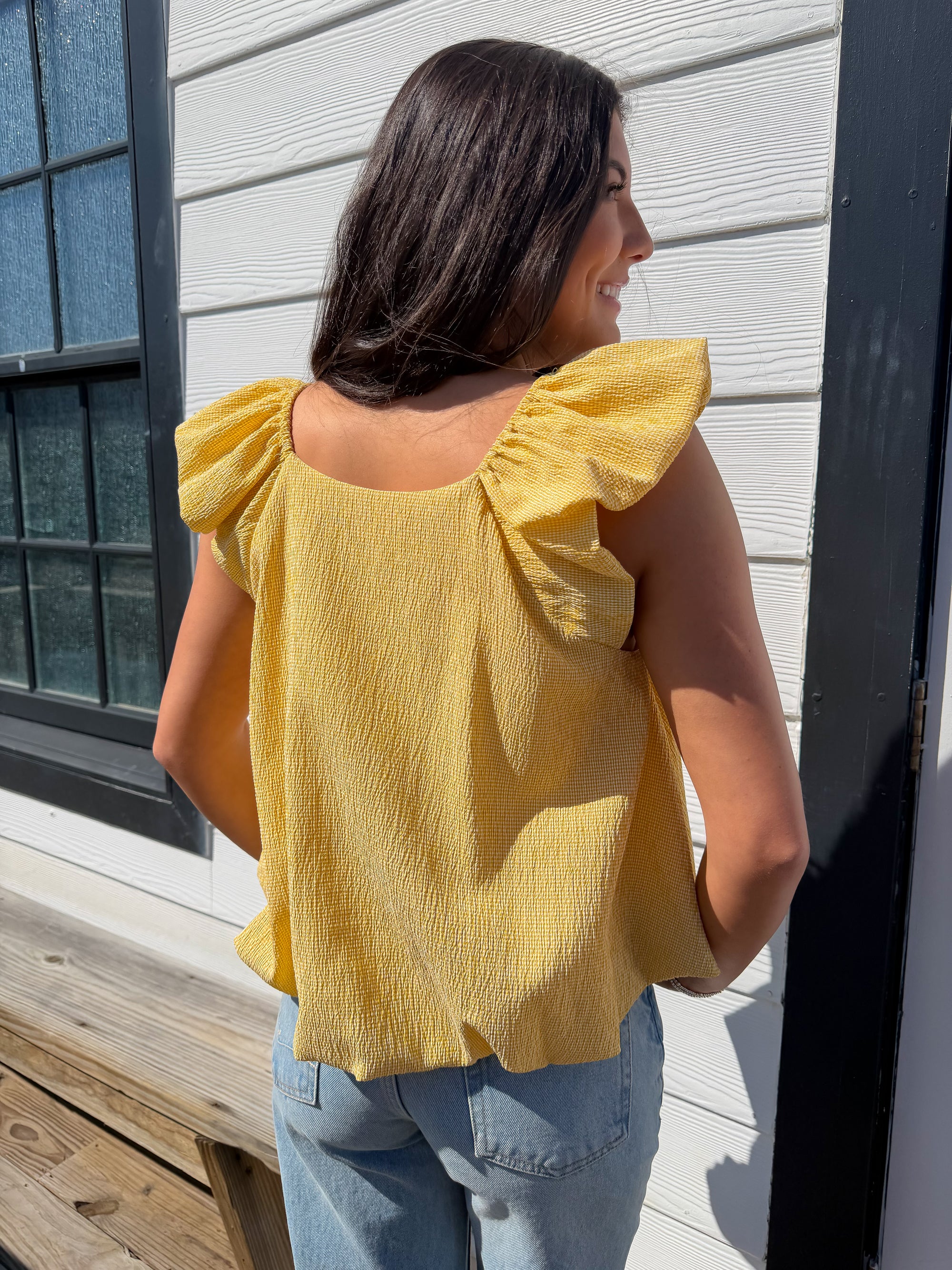 Buttercup Yellow Gingham Puff Sleeve Blouse