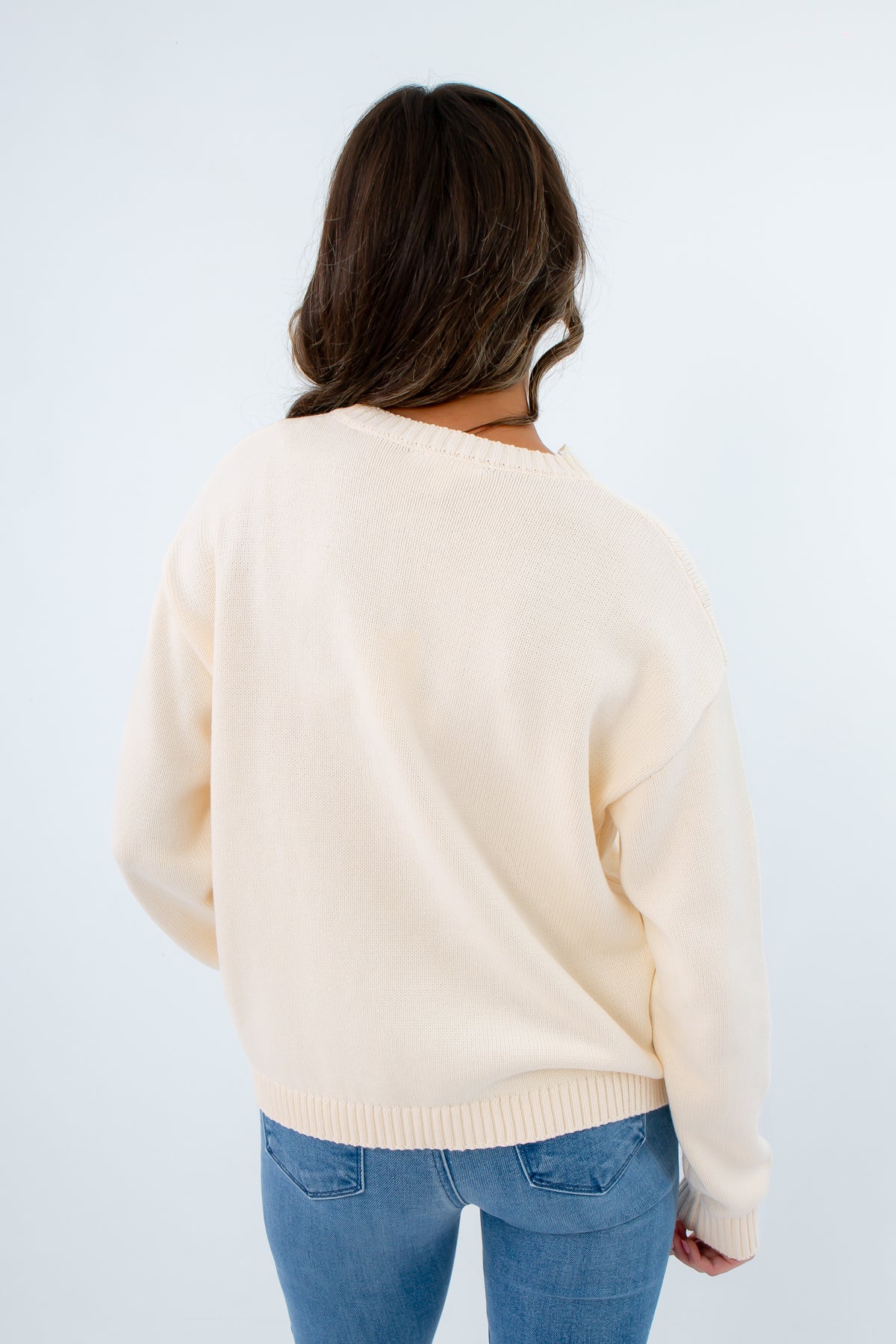 Cream football sweater, Neutral game day sweater, Lightweight knit sweater for fall, Fall football sweater