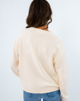 Cream football sweater, Neutral game day sweater, Lightweight knit sweater for fall, Fall football sweater