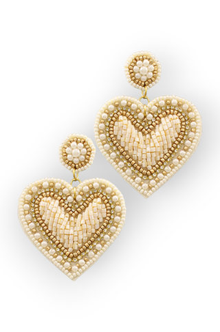 In Love Ivory Heart Beaded Earrings-Jewelry-Golden Stella-L. Mae Boutique & Wild Mabel Clothing