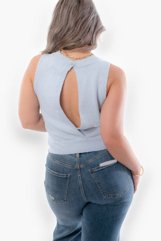 In The Clouds Sky Blue Open Back Knit Tank-Tops-By Together-L. Mae Boutique & Wild Mabel Clothing