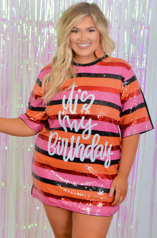 It's My Birthday Sequin Stripe Dress-WHY Dress-L. Mae Boutique