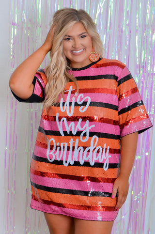 It's My Birthday Sequin Stripe Dress-WHY Dress-L. Mae Boutique