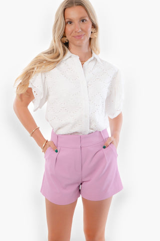 Jane Lavender Pin Tuck Shorts-Bottoms-Entro-L. Mae Boutique & Wild Mabel Clothing