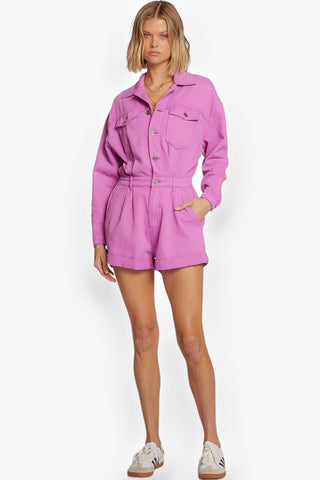 Jayde Ultra Violet Long Sleeve Denim Romper-Onesies-Saltwater Luxe-L. Mae Boutique & Wild Mabel Clothing