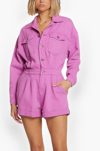 Jayde Ultra Violet Long Sleeve Denim Romper-Onesies-Saltwater Luxe-L. Mae Boutique & Wild Mabel Clothing