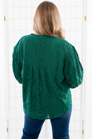 Jayne Green Lace Bubble Sleeve Blouse-Tops-Fate-L. Mae Boutique & Wild Mabel Clothing