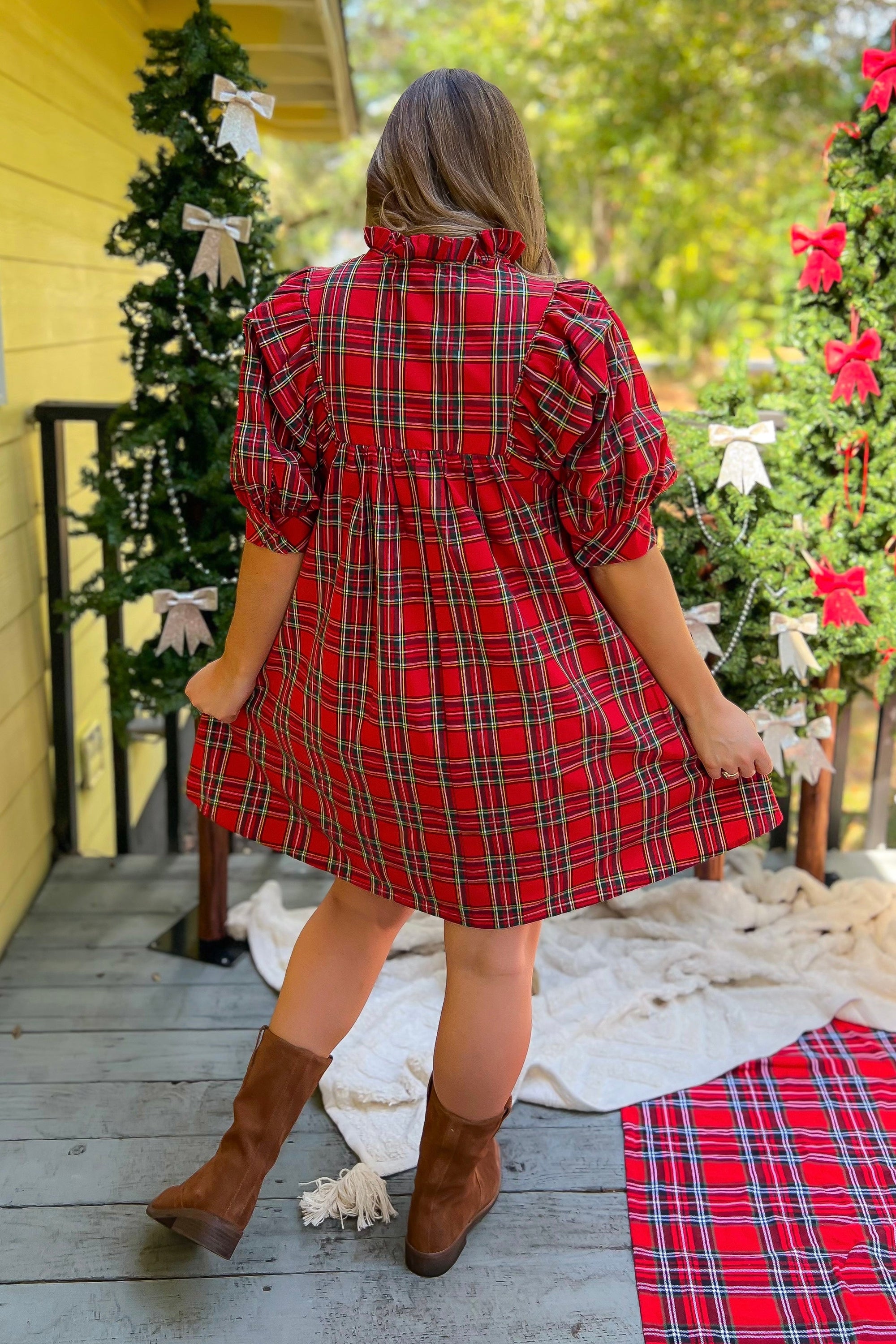 Joy To The World Red Plaid Babydoll Dress-Dresses-Entro-L. Mae Boutique &amp; Wild Mabel Clothing