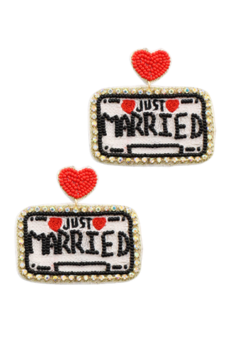 Just Married Beaded Earrings-Golden Stella-L. Mae Boutique