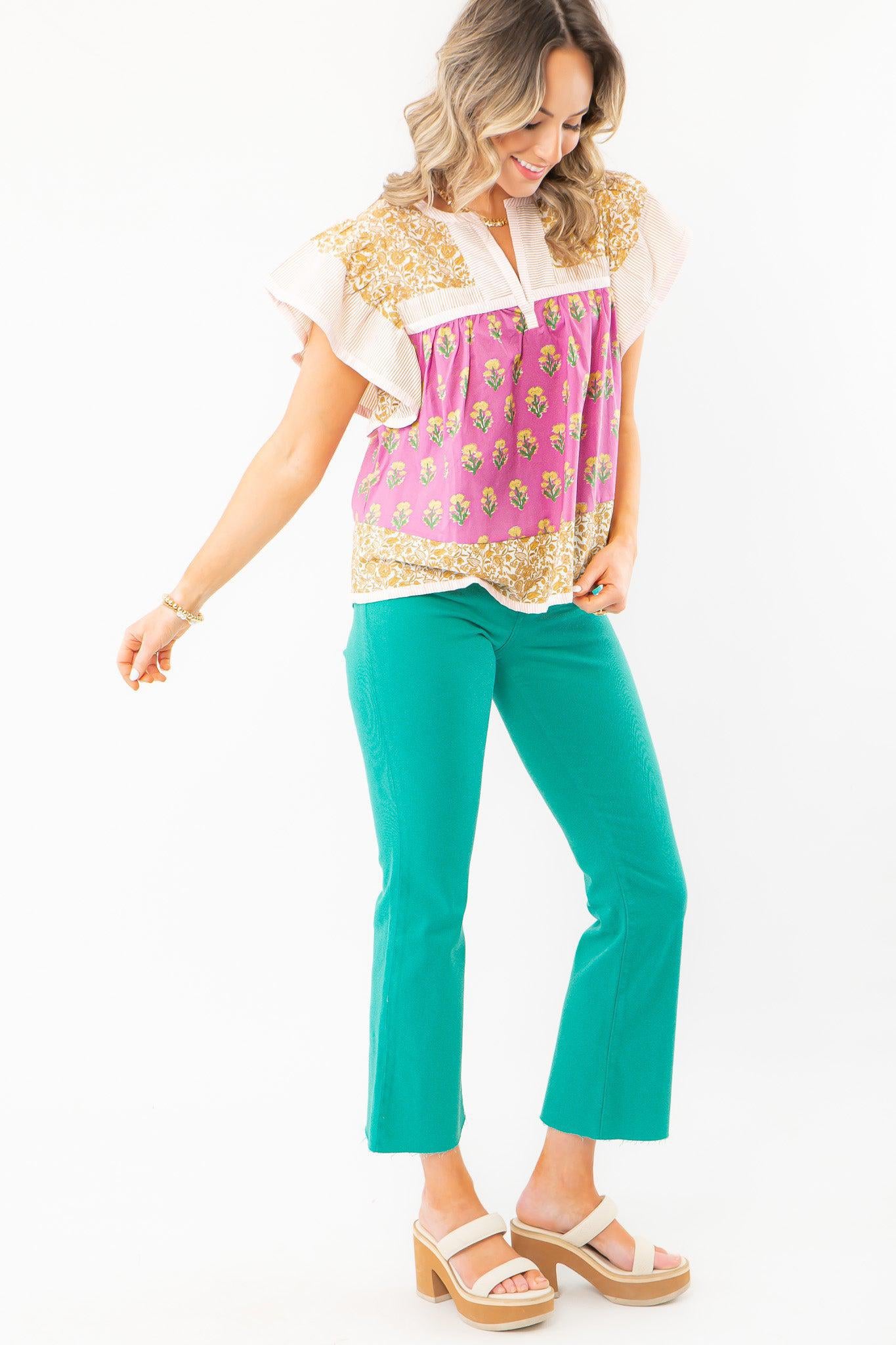 KUT Turquoise Kelsey High Rise Ankle Flare Jeans-Denim-Kut from the Kloth-L. Mae Boutique &amp; Wild Mabel Clothing